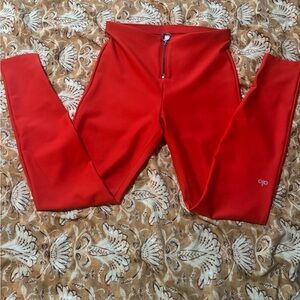 ALO Yoga Bright Red Leggings with Front Zipper